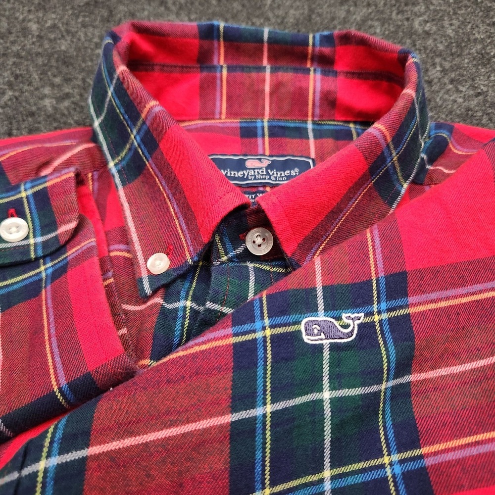 Vineyard Vines Mens Medium Red‎ Green Classic Fit Whale Button Down Shirt